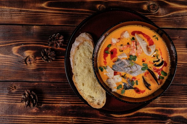 Ресторан «The River Restaurant», Санкт-Петербург: Суп с морепродуктами и чиабаттой